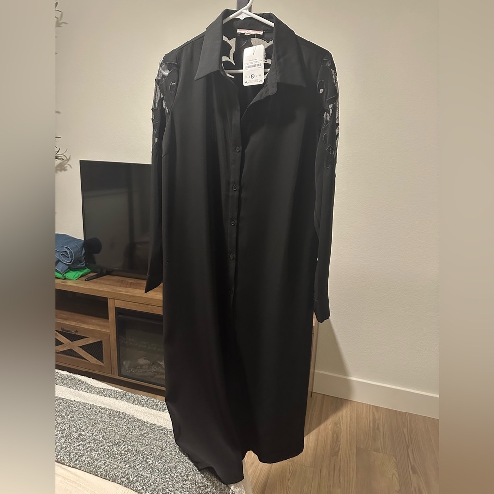 Western Cut-Out Black Button-Up Dress NWT